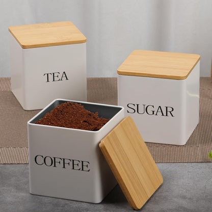 VAVPUP kitchen canister set with bamboo lids for tea, sugar, and coffee storage