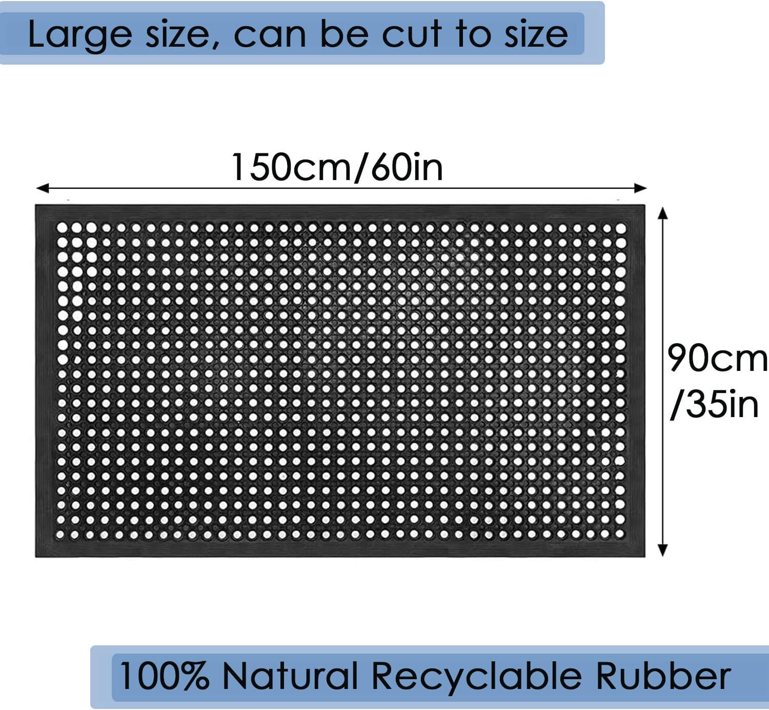 Large rubber drainage mat by ybaymy, 150cm x 90cm, made from 100% natural recyclable rubber.