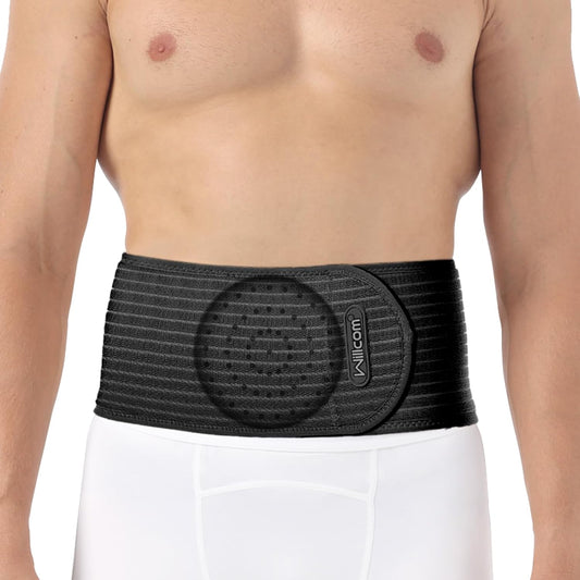 Willcom large umbilical hernia belt in black for effective support and comfort during recovery