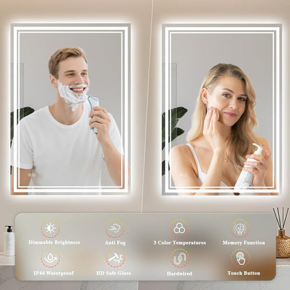 Archaluxe LED bathroom mirror with anti-fog, featuring touch controls and multiple colour temperatures