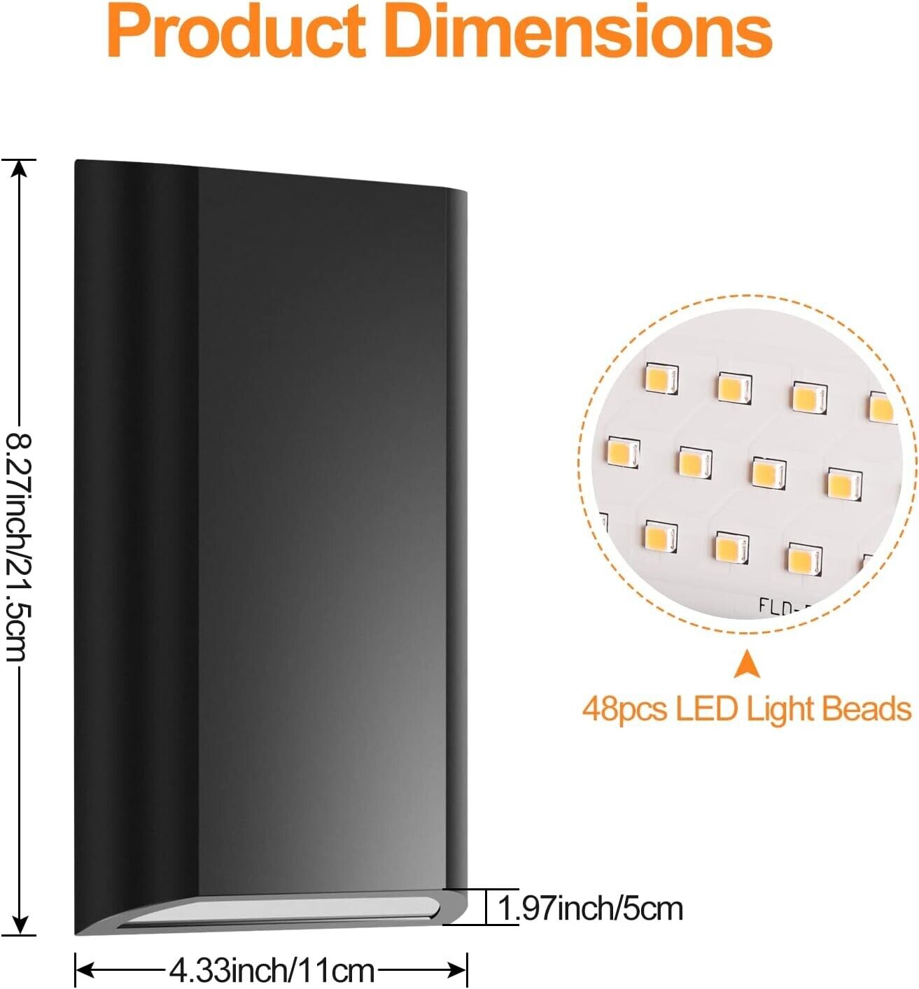 Sleek LED outdoor wall light up down with 48 LED light beads, perfect for illuminating outdoor spaces