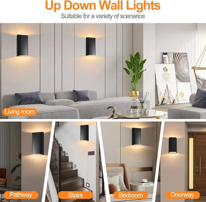 LED outdoor wall light up down illuminating various spaces like pathways and doorways
