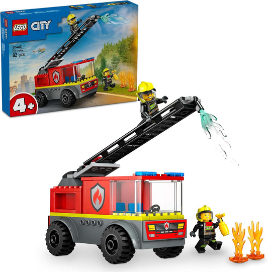 LEGO City Fire Engine toy with retractable ladder and firefighter minifigures for imaginative play
