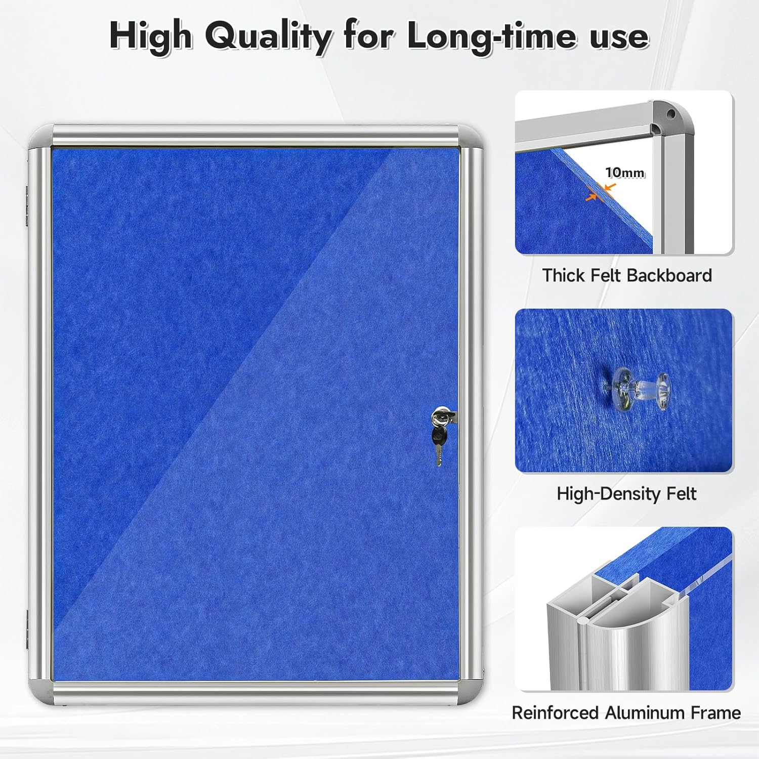 Sliandtelly lockable notice board featuring thick felt backboard and reinforced aluminium frame