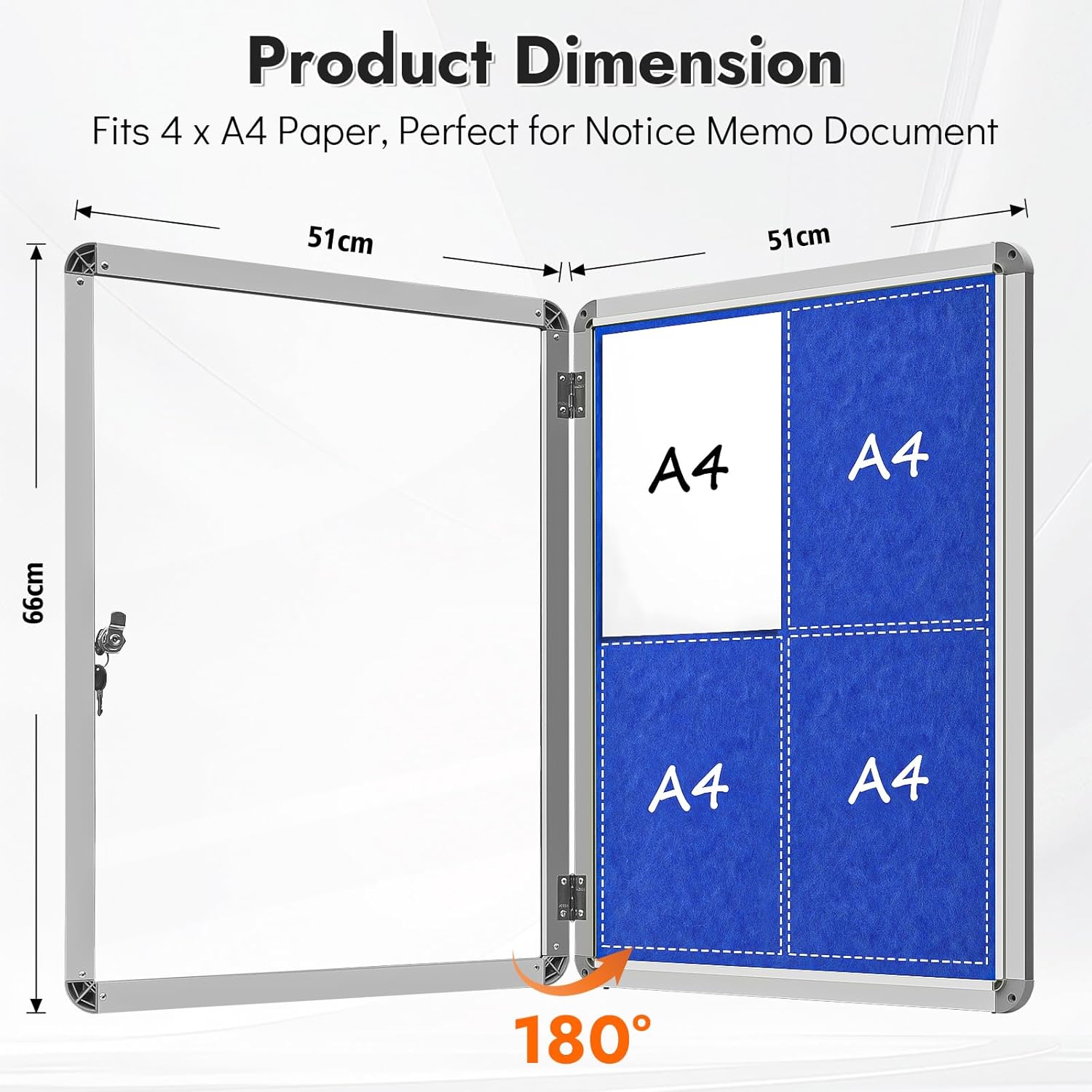 Sliandtelly lockable notice board fitting four A4 papers for secure document display