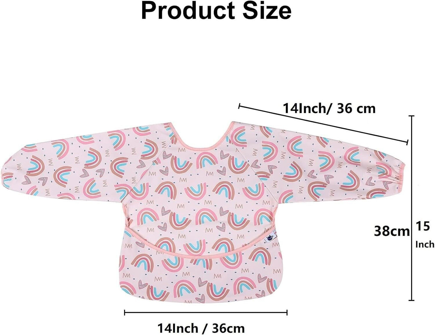 Long sleeve weaning bibs with a colourful rainbow design for mess-free feeding sessions