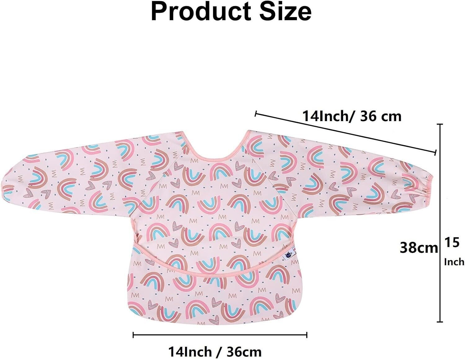 Long sleeve weaning bibs with a colourful rainbow design for mess-free feeding sessions