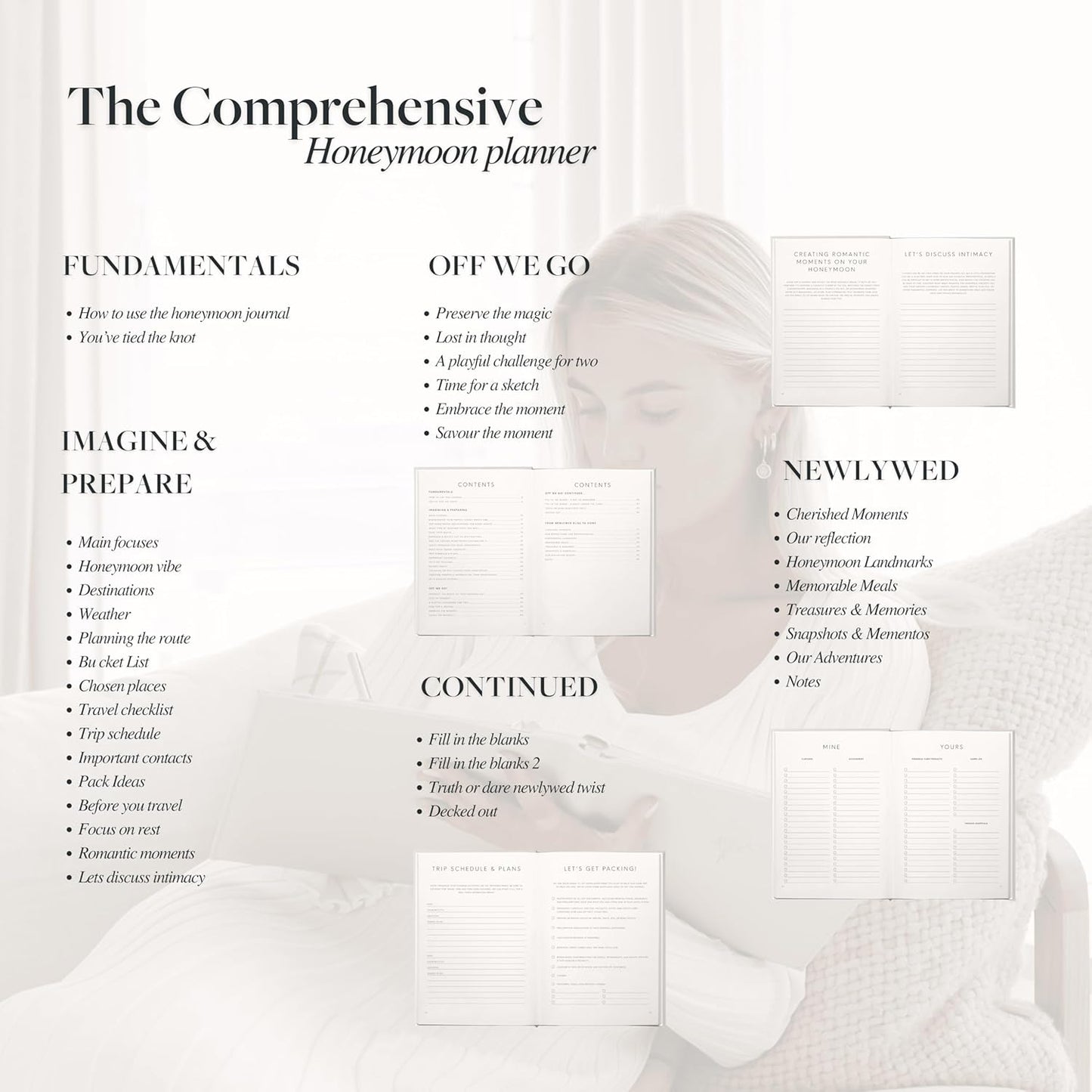 Luxury wedding planner set from Scribble & Dot featuring comprehensive honeymoon planning pages