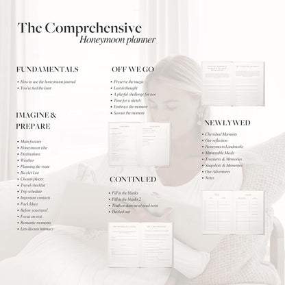 Luxury wedding planner set from Scribble & Dot featuring comprehensive honeymoon planning pages