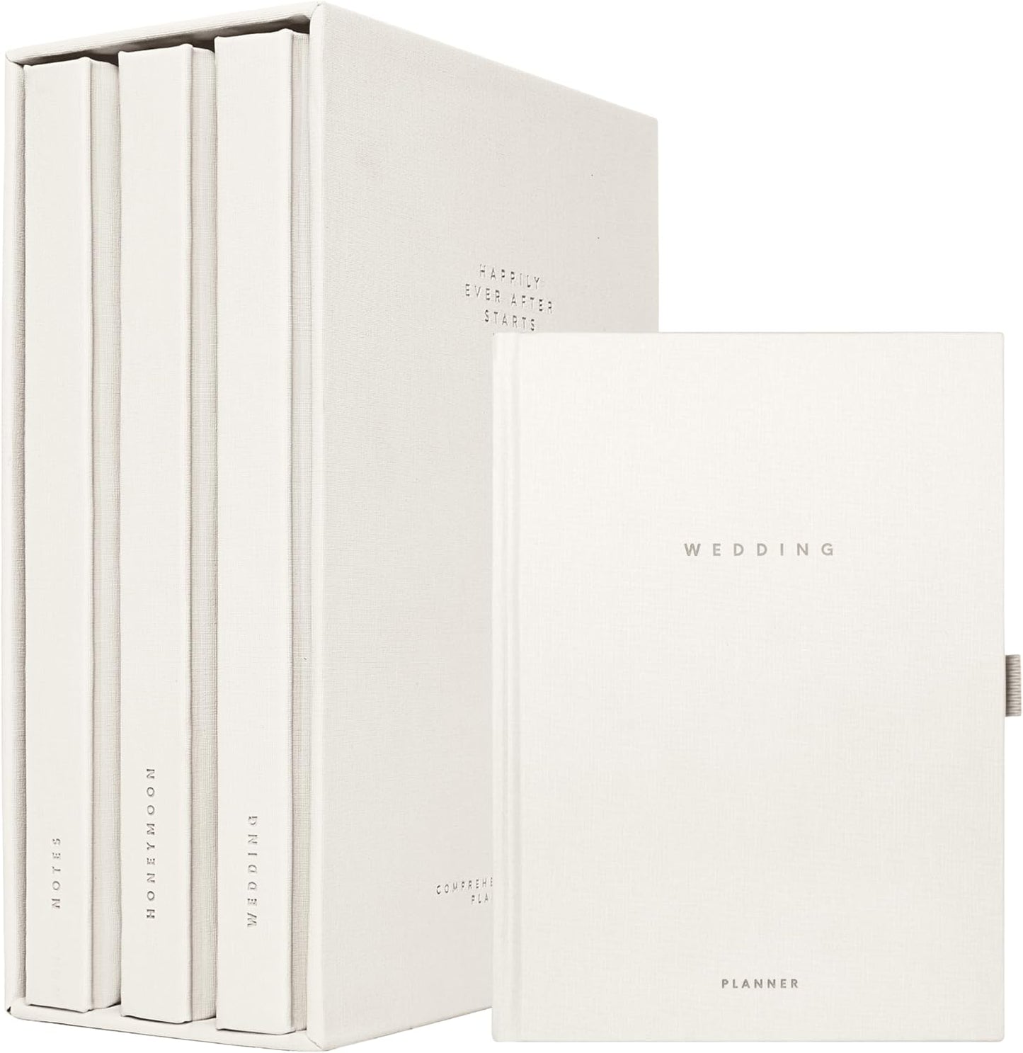 Scribble & Dot luxury wedding planner set featuring elegant white covers and a stylish storage box