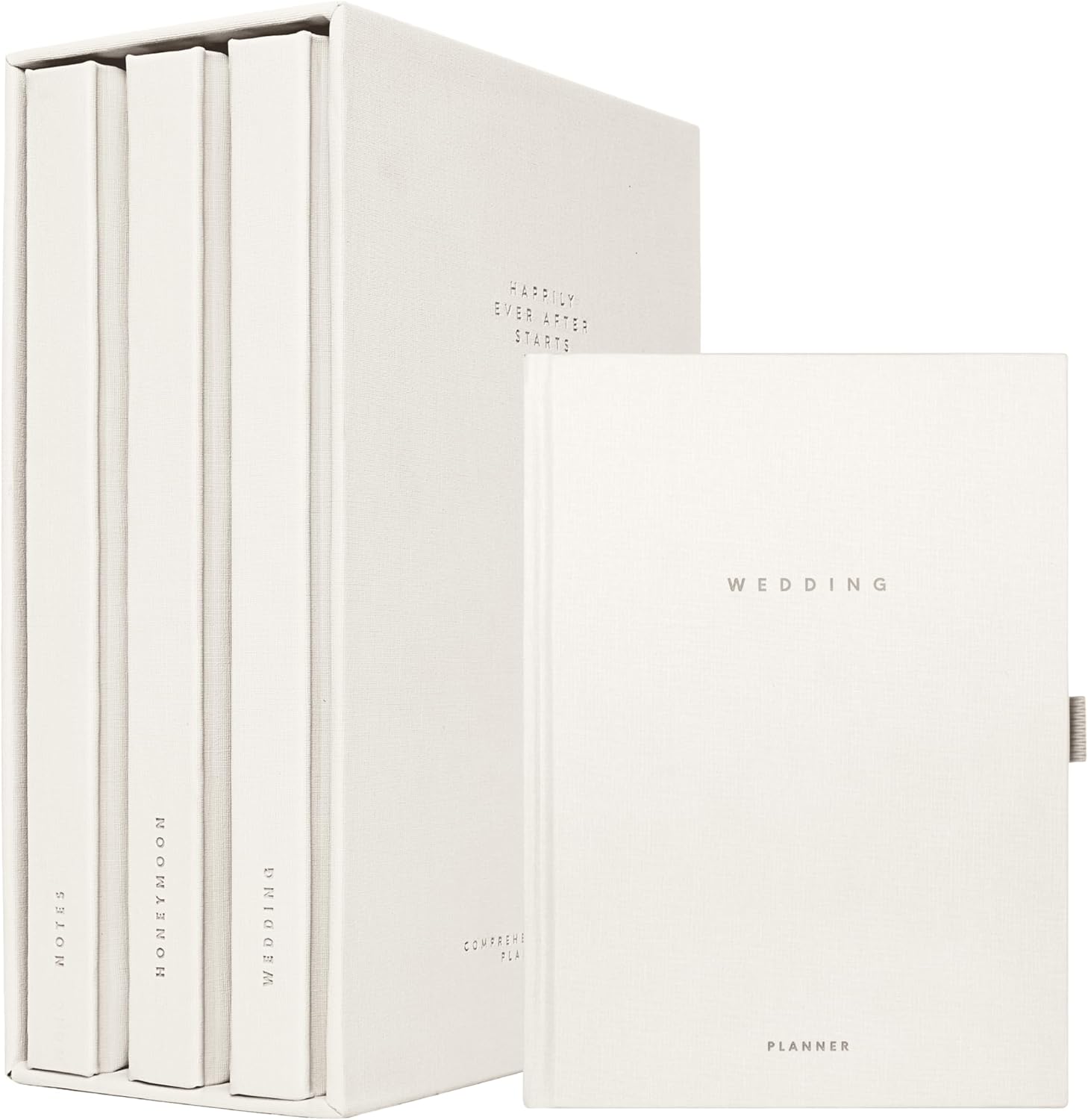 Scribble & Dot luxury wedding planner set featuring elegant white covers and a stylish storage box