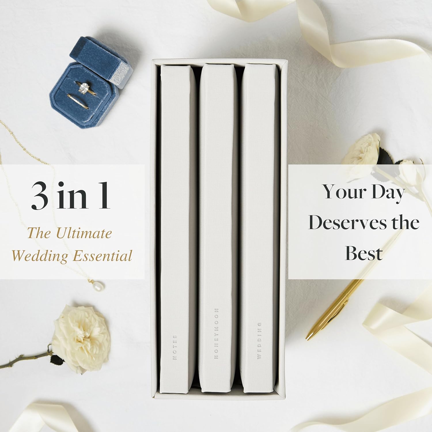 Luxury wedding planner set featuring three elegant books for organising your wedding details