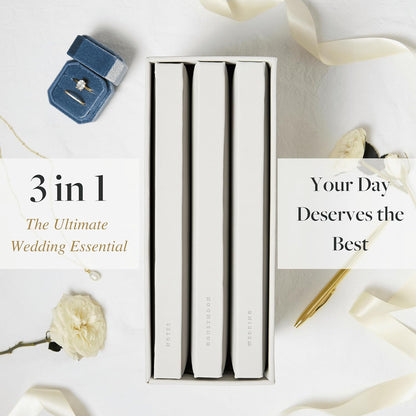 Luxury wedding planner set featuring three elegant books for organising your wedding details
