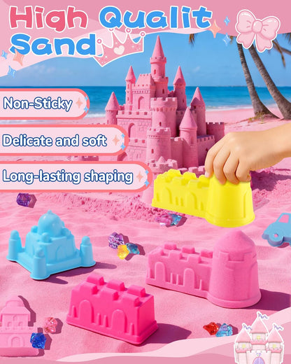 Magic sand castle set for kids with vibrant moulds and delicate non-sticky sand for creative play