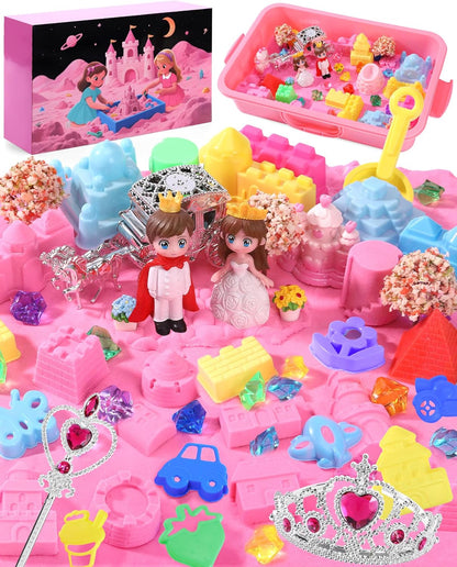 Magic sand castle set for kids featuring colorful molds, figures, and accessories for imaginative play