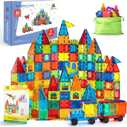 Zippytoys magnetic tiles building blocks set with 40 colourful pieces and educational play learning book