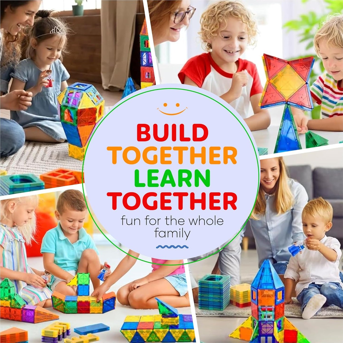 Zippytoys magnetic tiles building blocks set for creative family play and learning together