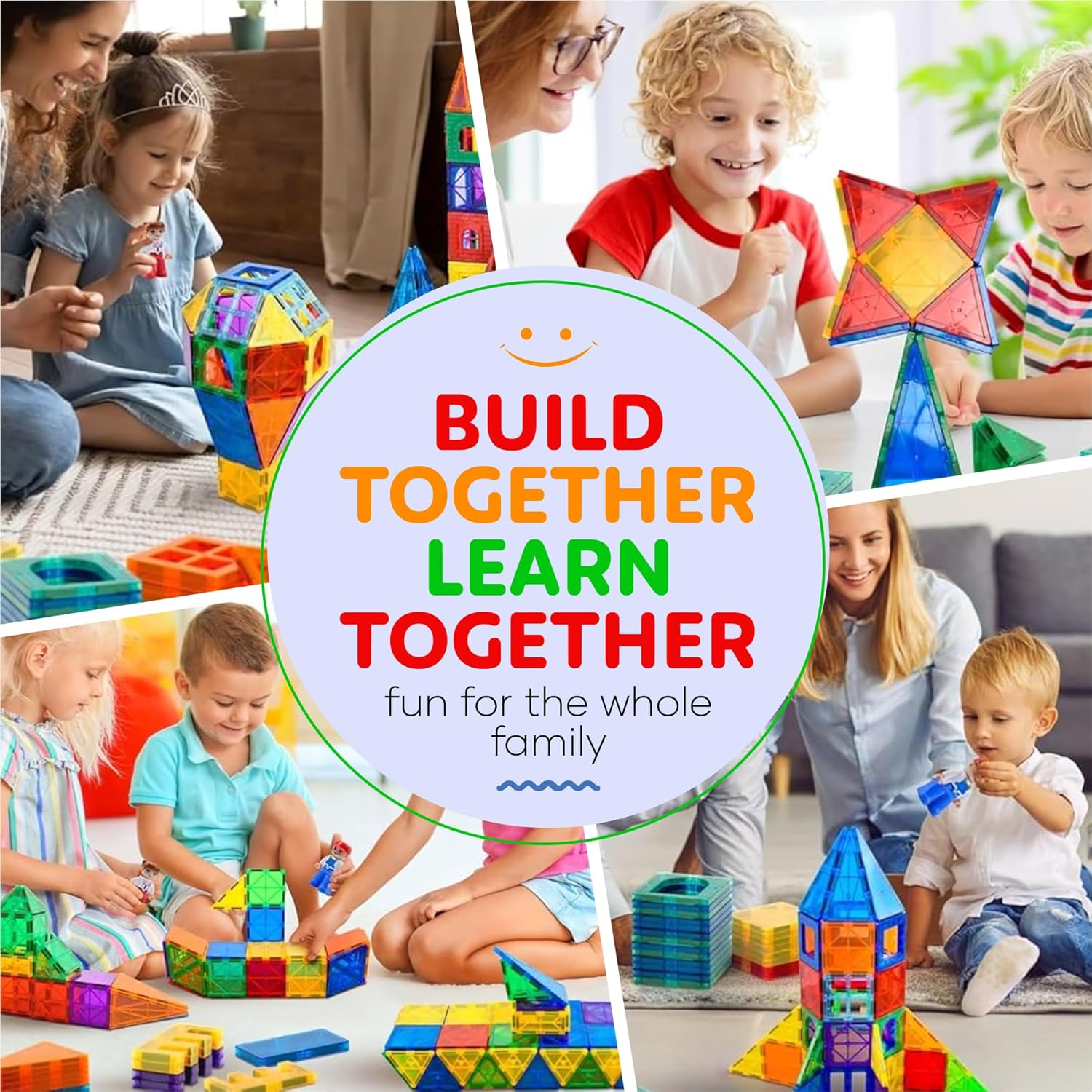 Zippytoys magnetic tiles building blocks set for creative family play and learning together