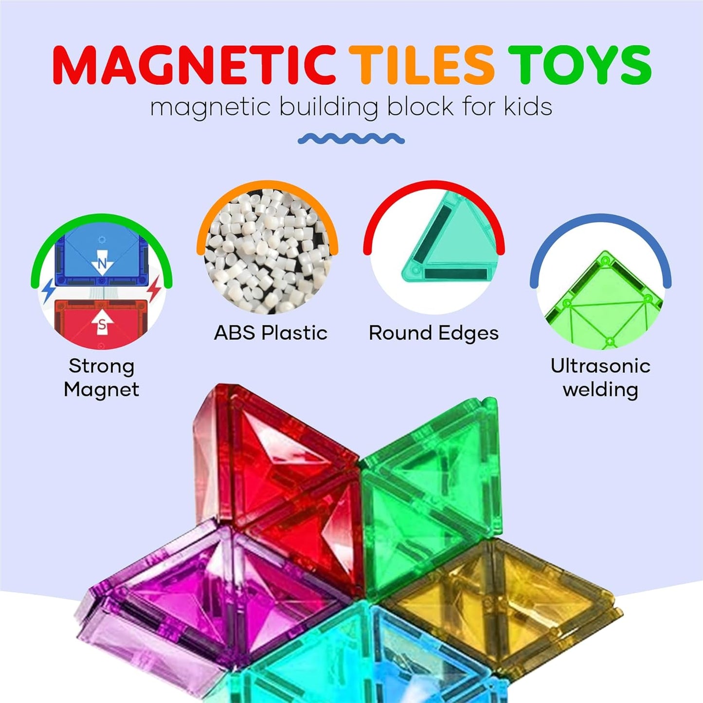 Zippytoys magnetic tiles building blocks set with strong magnets and colourful ABS plastic for kids