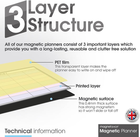 Magnetic weekly planner A4 with three-layer structure for a clutter-free kitchen organisation