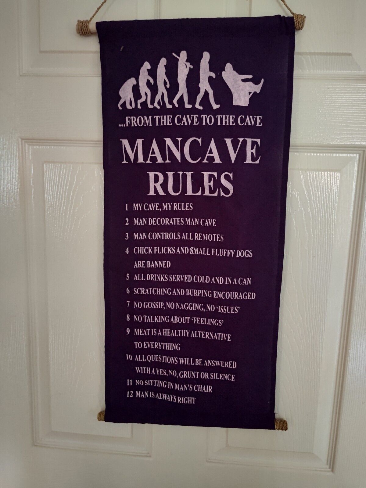 Purple Mancave Rules Sign with Humorous Guidelines for a Man Cave Environment