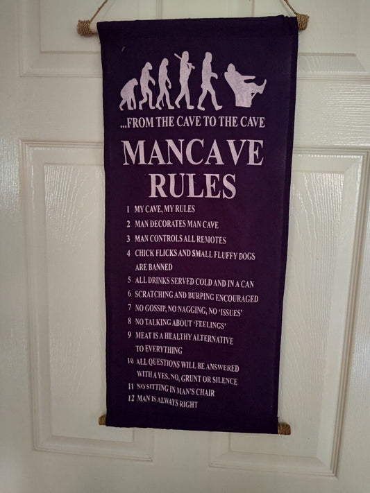 Purple Mancave Rules Sign with Humorous Guidelines for a Man Cave Environment