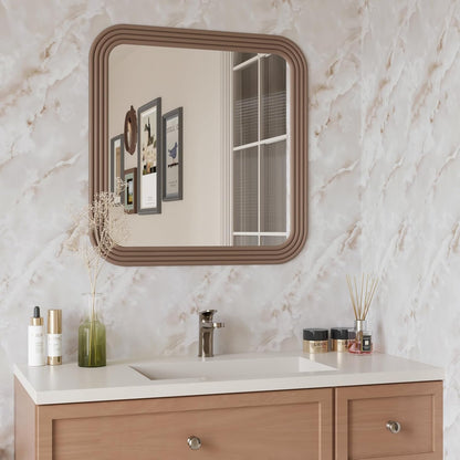 Elegant marble pattern wallpaper for living room featuring a stylish mirror and modern decor