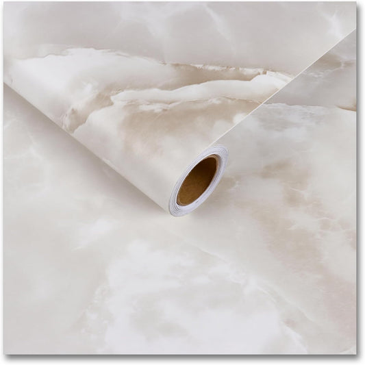 Cre8tive marble pattern wallpaper for living room rolled out, showcasing stylish design in beige tones