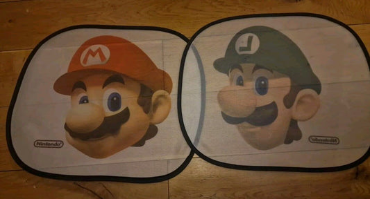 Mario and Luigi car sun shades featuring vibrant character designs for vehicle sun protection