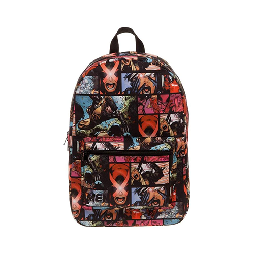 Marvel X-Men backpack featuring vibrant comic book art and a front zip pocket for essentials