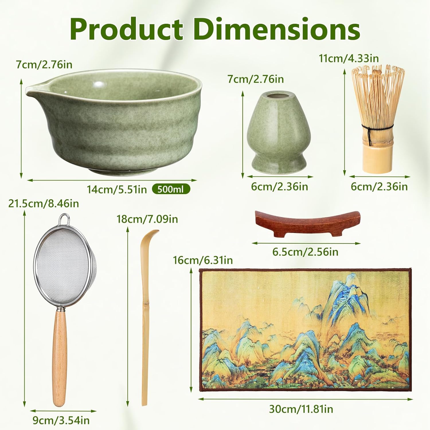 Fagalil matcha whisk set including bowl, whisk, and accessories for traditional tea preparation