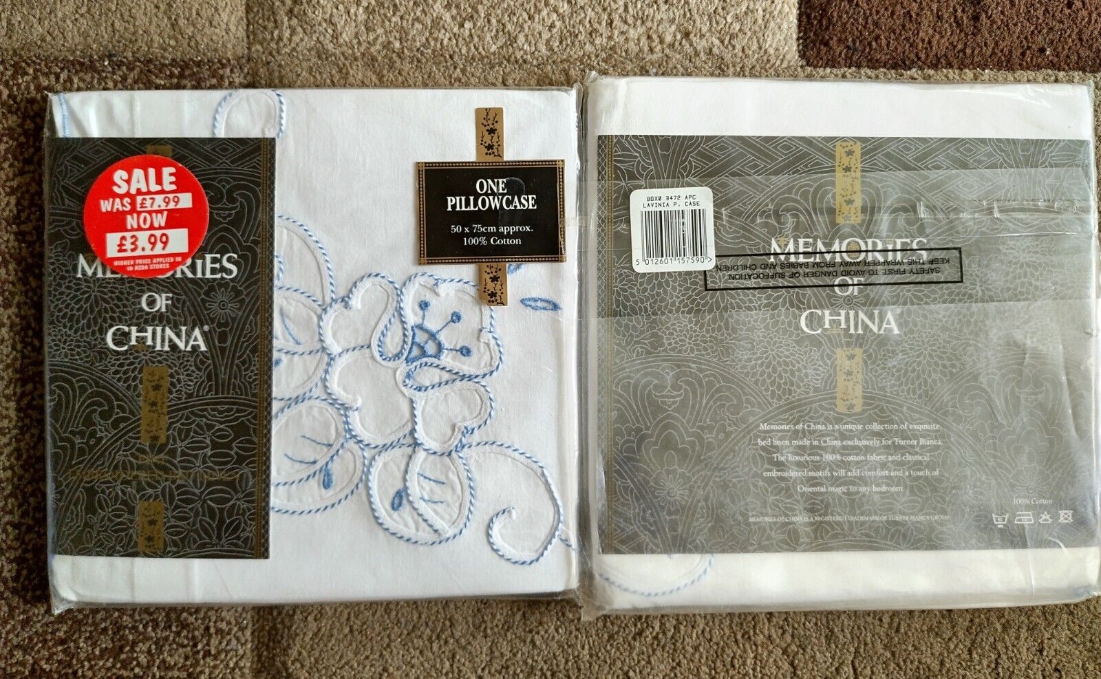 Memories of China pillowcases featuring floral embroidery design on soft cotton fabric