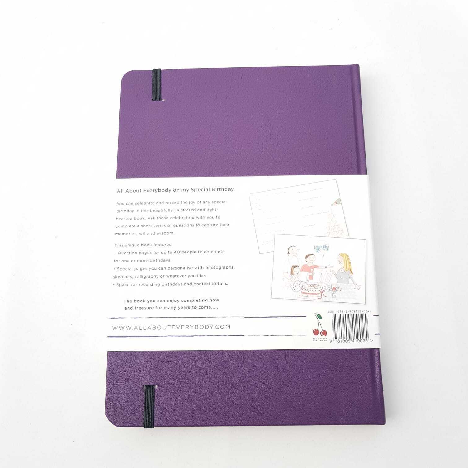 Purple memory book for birthdays featuring space for photographs and special memories