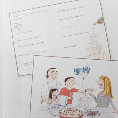 All About Everybody memory book for birthdays featuring prompts and illustrations for personalised celebrations