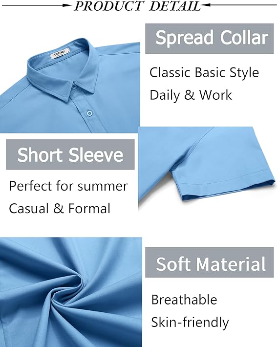 COOFANDY men's summer short sleeve shirt in blue, ideal for casual and formal occasions