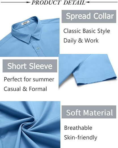 COOFANDY men's summer short sleeve shirt in blue, ideal for casual and formal occasions