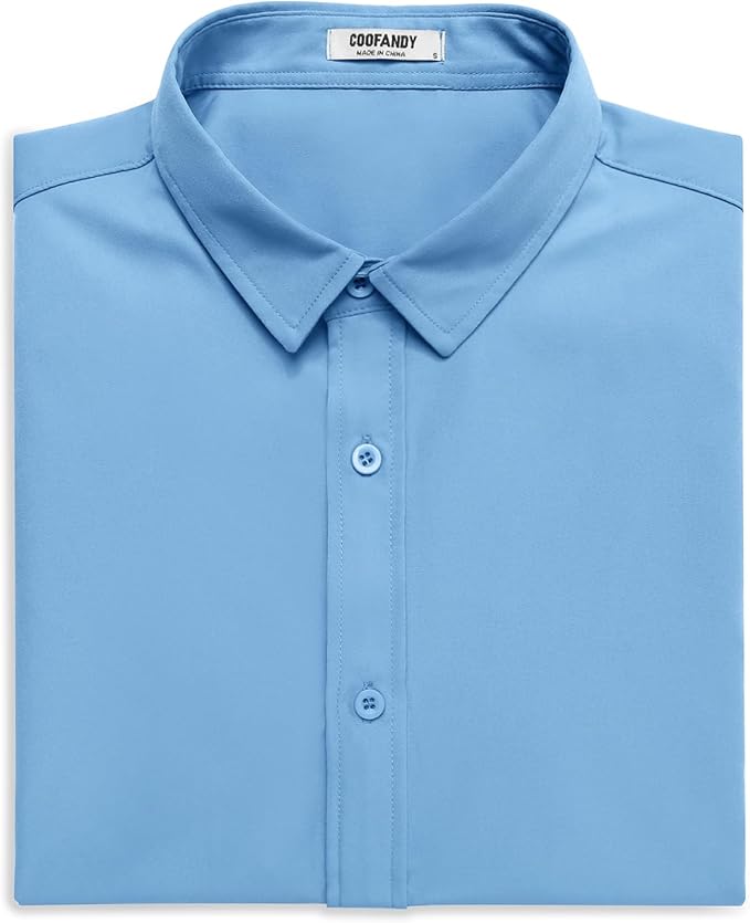 COOFANDY men's summer short sleeve shirt in light blue, perfect for casual outings and warm weather