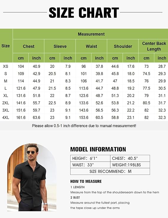 COOFANDY men's summer short sleeve shirt in black fabric with a modern fit and stylish design