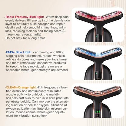 AOJIU microcurrent face lift device with three LED light settings for skin rejuvenation and lifting effects
