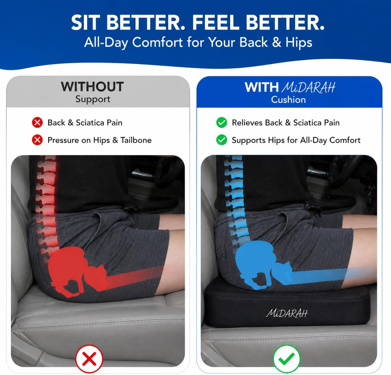 MiDARAH cushion seat providing lumbar support to alleviate back pain while sitting