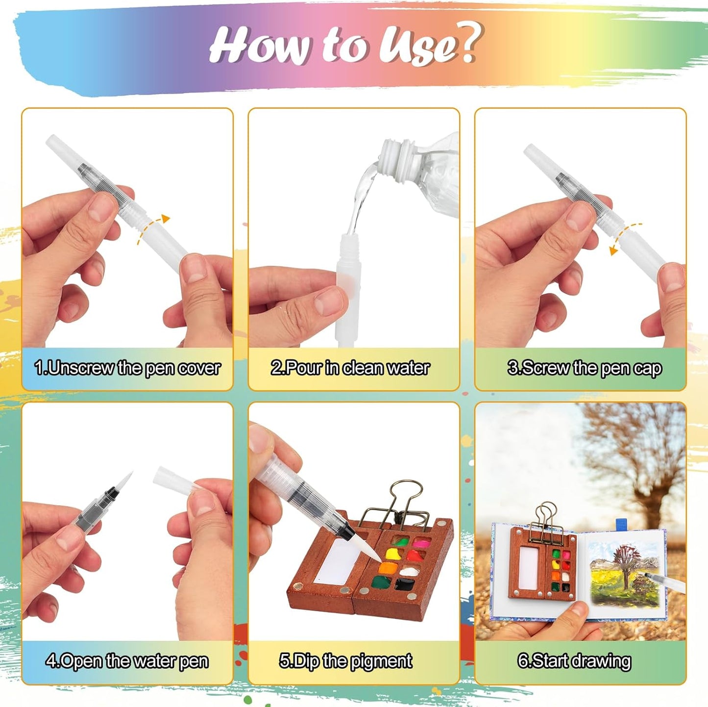 Step-by-step guide on using the mini watercolour paint set with a water pen