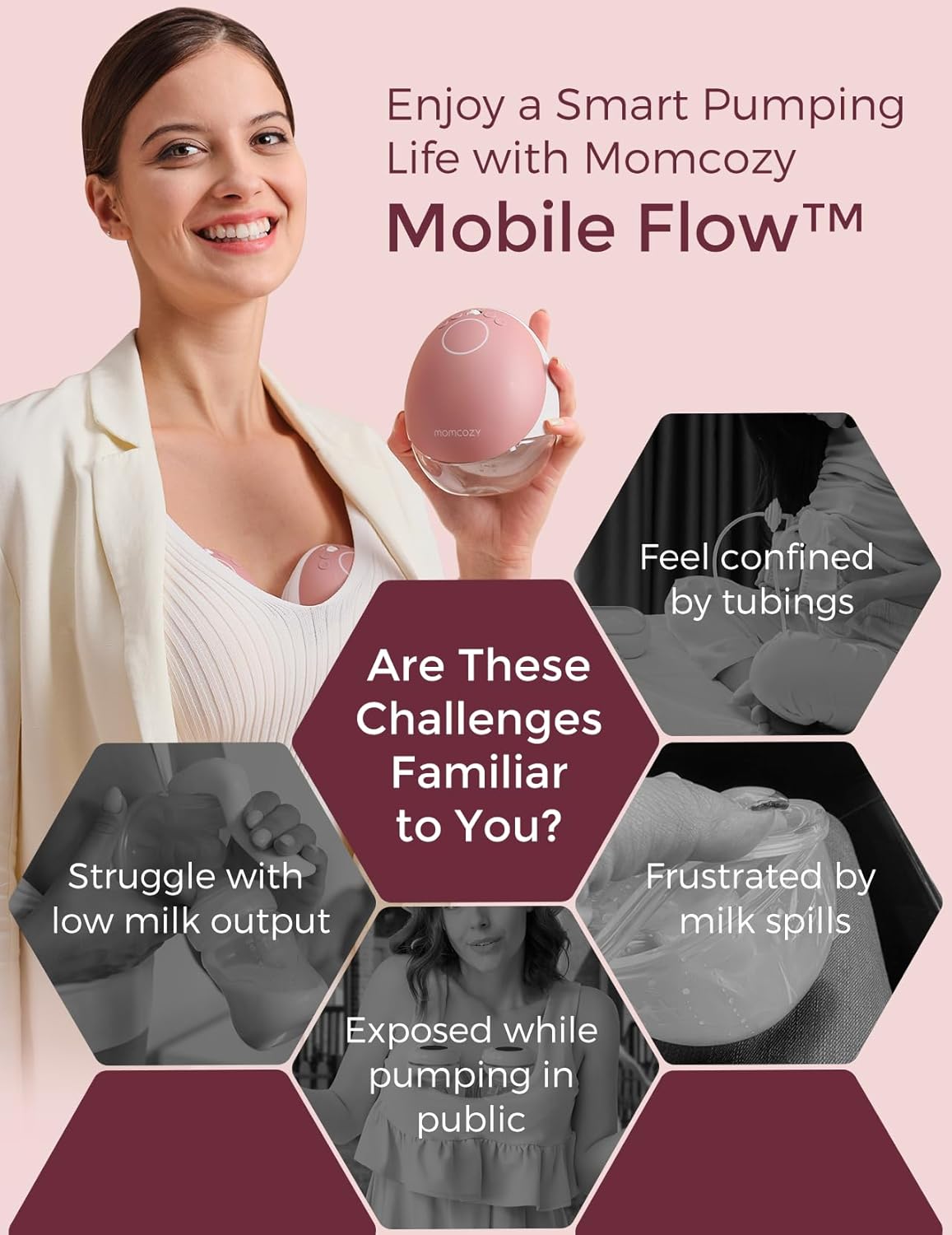 Momcozy hands free breast pump designed for convenient pumping on the go with a discreet and stylish appearance