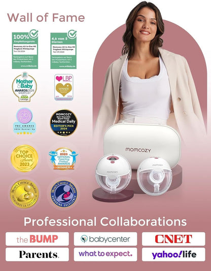 Momcozy M5 hands free breast pump with awards and collaborations for effortless nursing