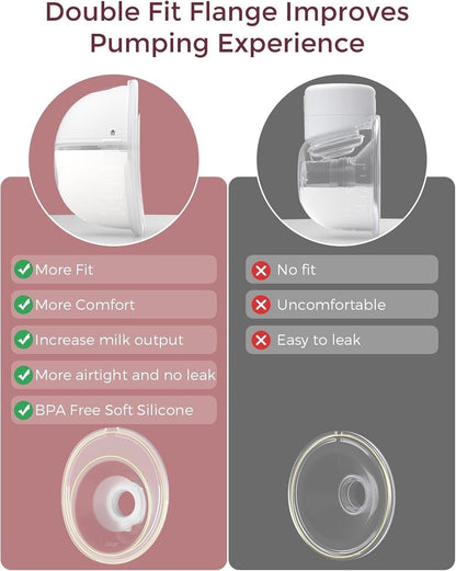 Double Fit Flange for Momcozy M5 hands free breast pump enhancing comfort and milk output