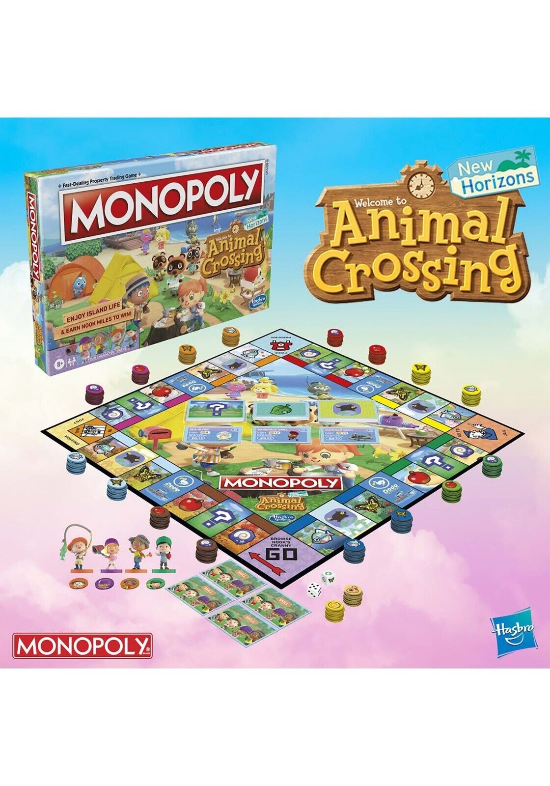 Monopoly Animal Crossing New Horizons Board Game with colorful game pieces and vibrant game board design