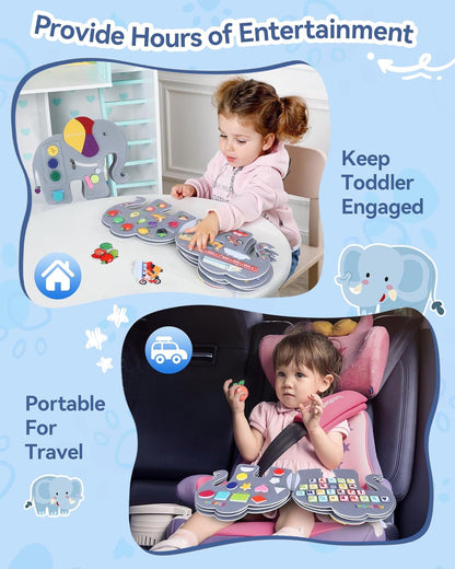 Heypappy Montessori busy board for toddlers, designed for travel and keeping kids engaged