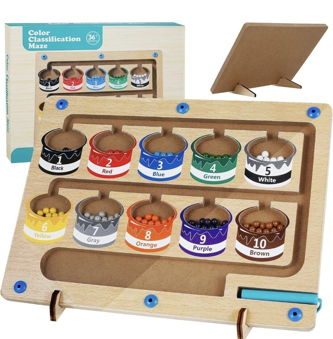 Wooden colour classification maze Montessori toys for 3 year olds with vibrant sorting pots and learning features