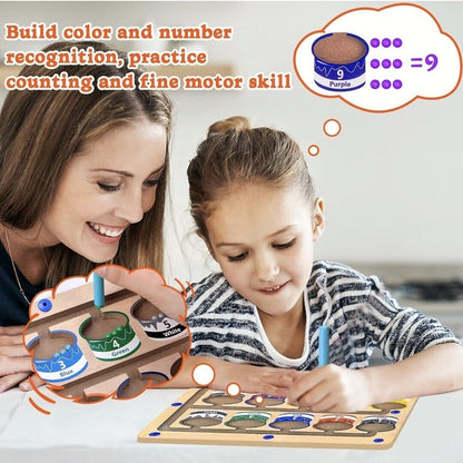 Montessori toys for 3 year olds, a child learning colours and counting with an educational puzzle