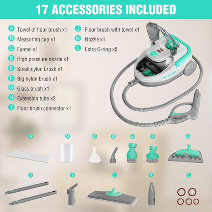 Haushof multipurpose steam cleaner with 17 accessories for effective home cleaning