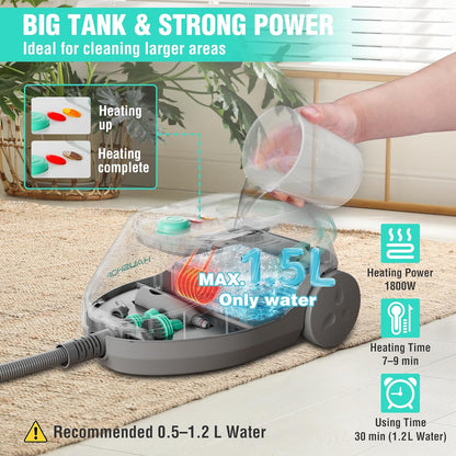 Haushof multipurpose steam cleaner with 1.5L tank and 1800W heating power for efficient cleaning